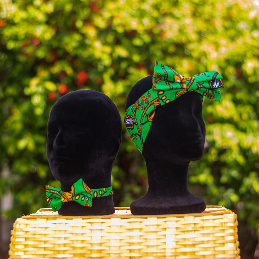 Green Matching Bow Tie and Bow Headband Set