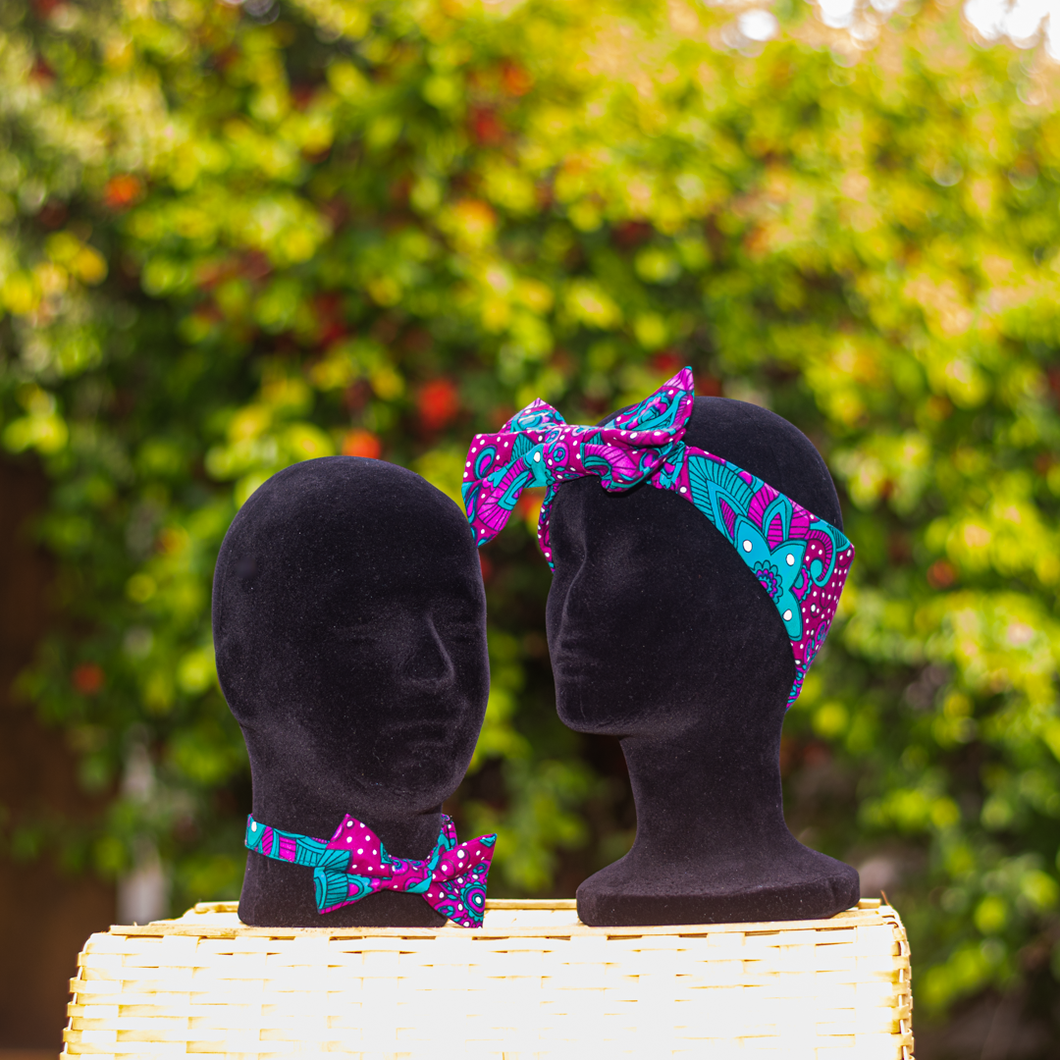 Purple Matching Bow Tie and Bow Headband Set