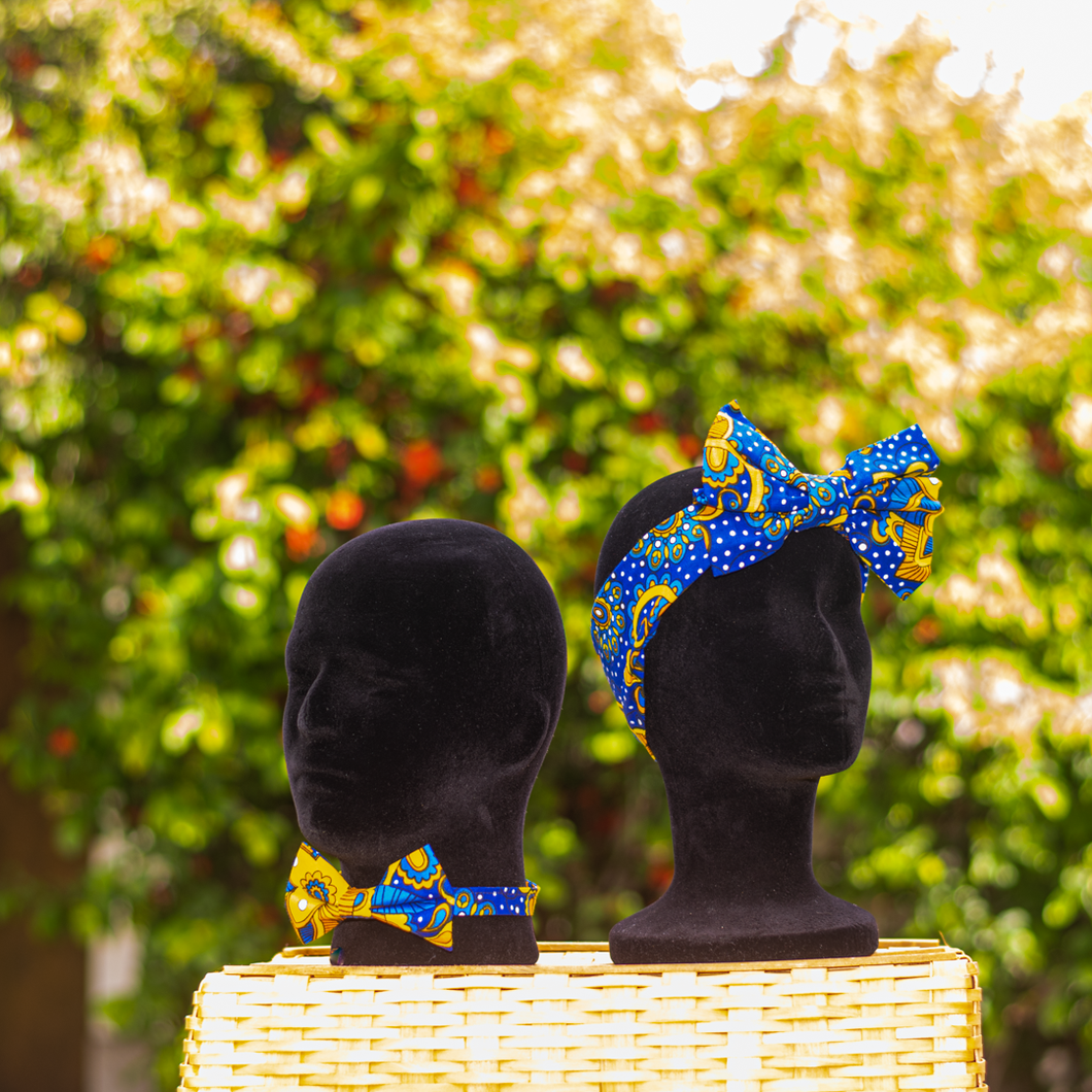 Blue Matching Bow Tie and Bow Headband Set